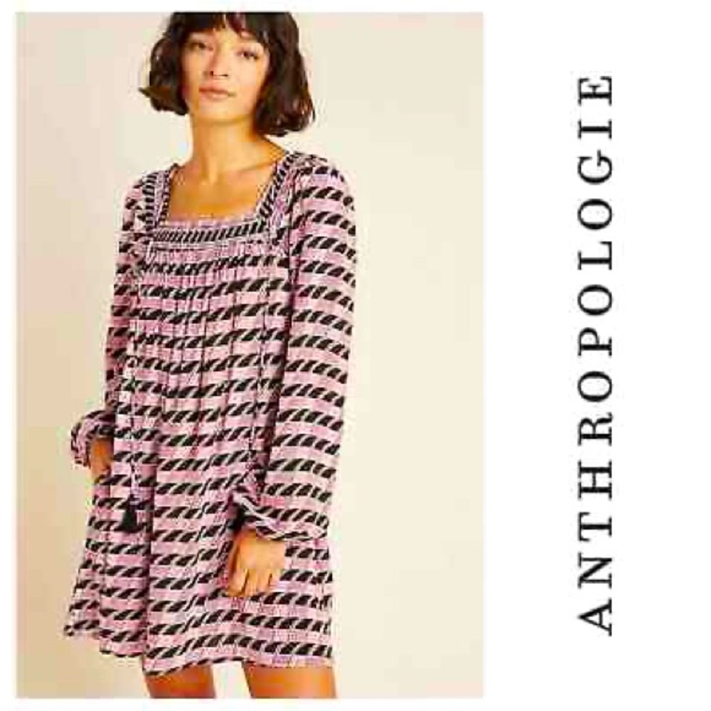 Anthropologie Pink and Black Patterned Dress